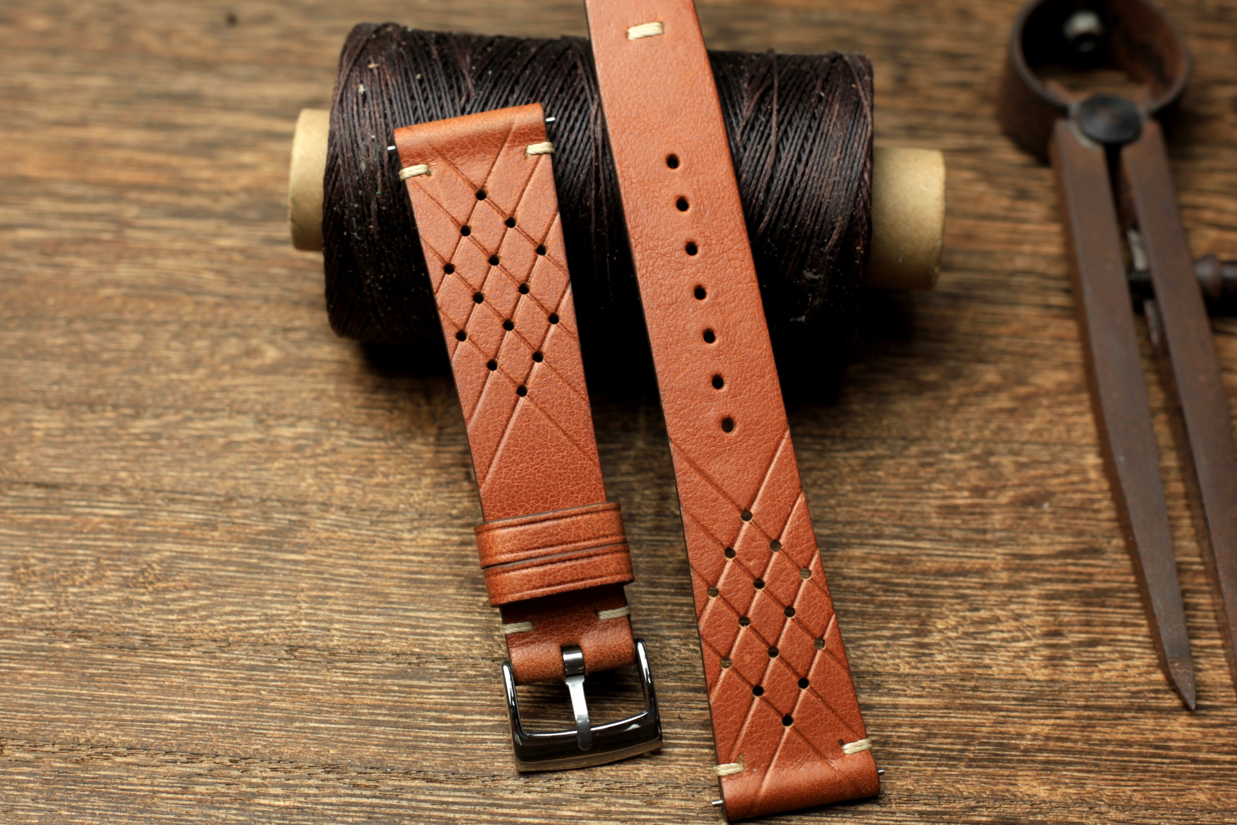 Vachetta Leather Square End Quick Release Watch Strap