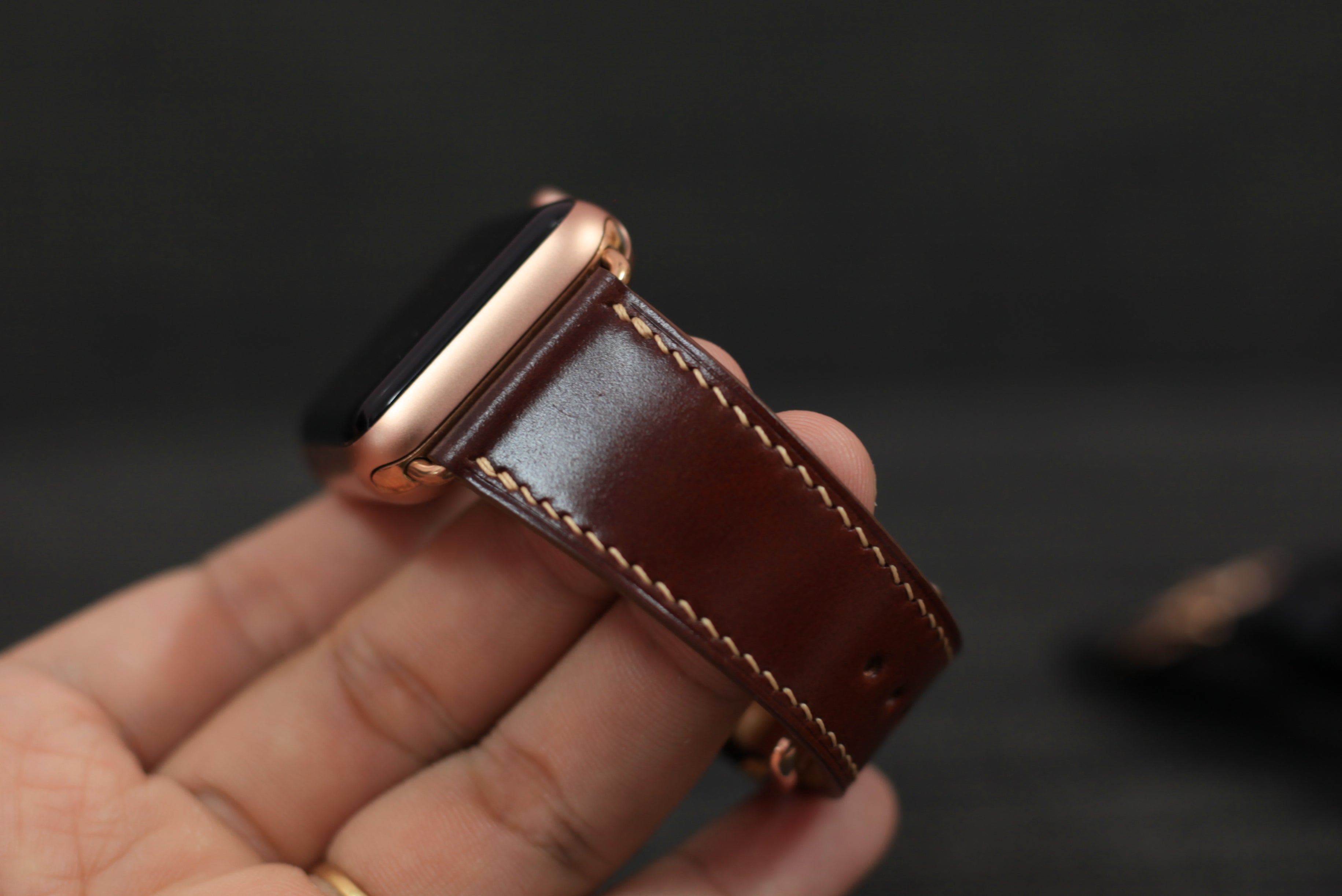 Burgundy Shell Cordovan Leather Apple Watch Strap