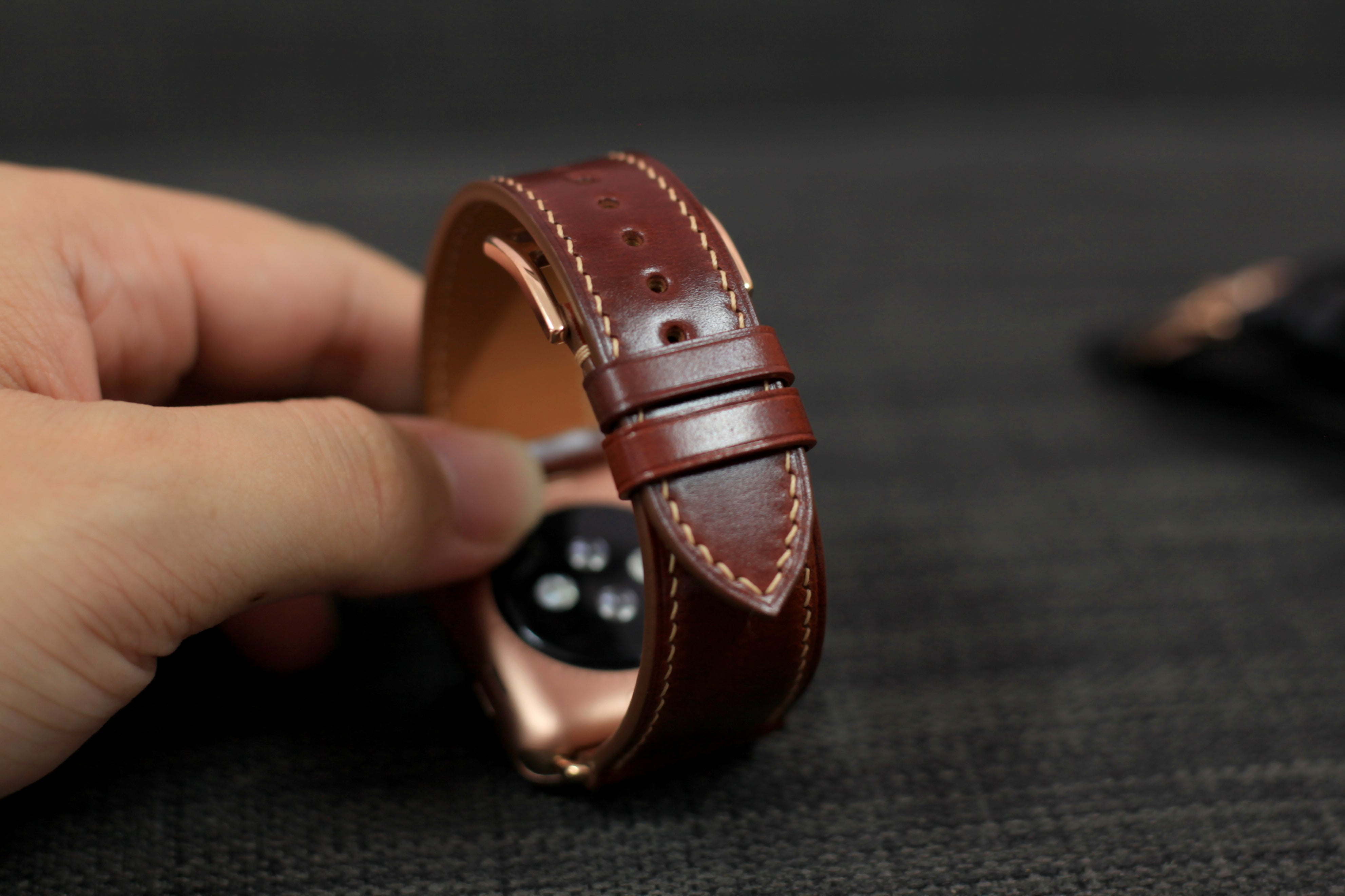 Burgundy Shell Cordovan Leather Apple Watch Strap