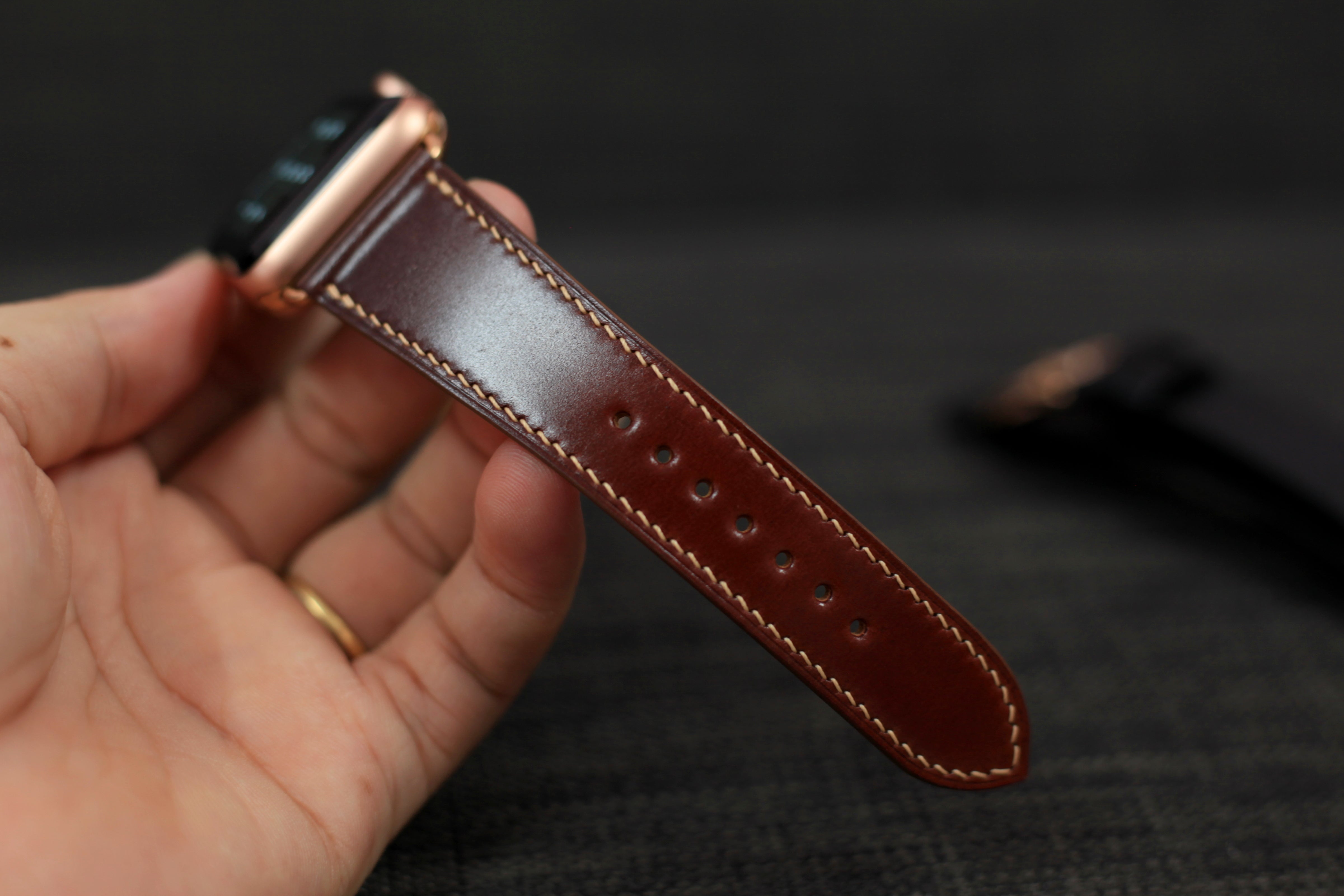Burgundy Shell Cordovan Leather Apple Watch Strap