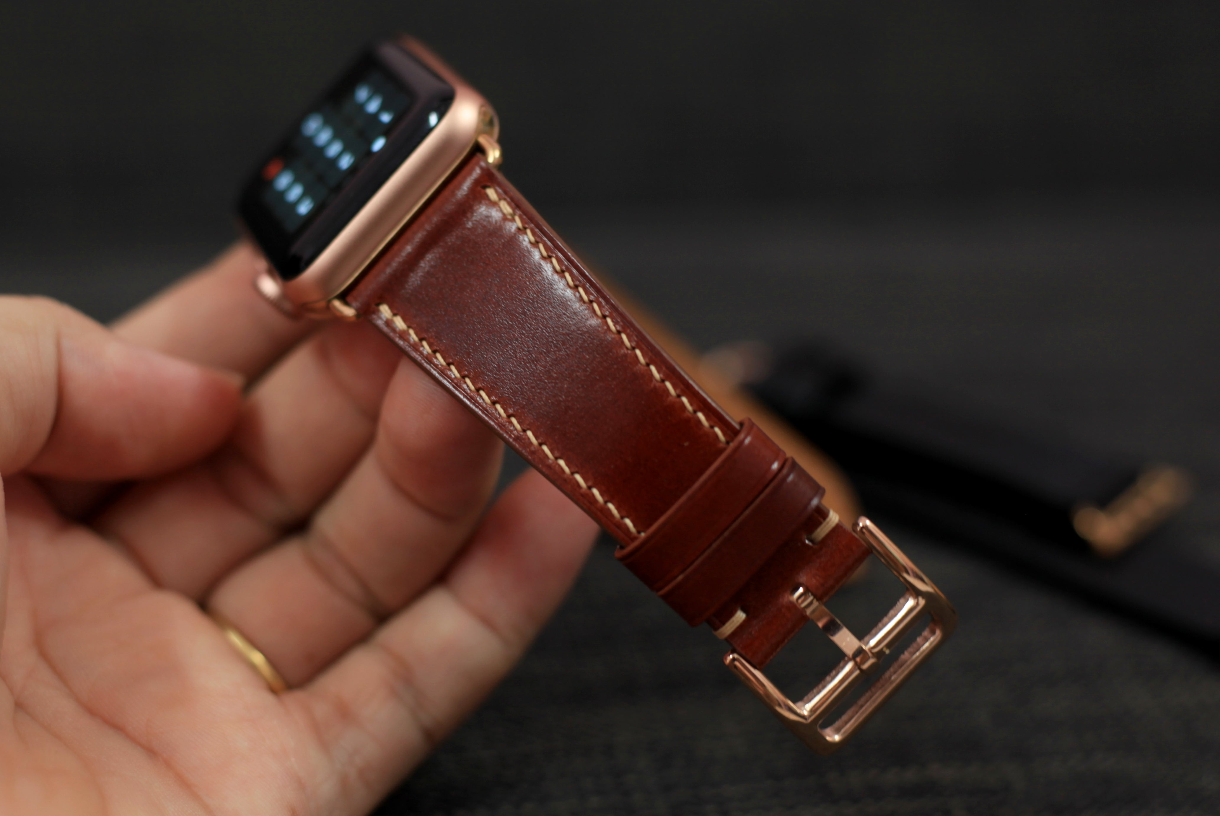 Burgundy Shell Cordovan Leather Apple Watch Strap