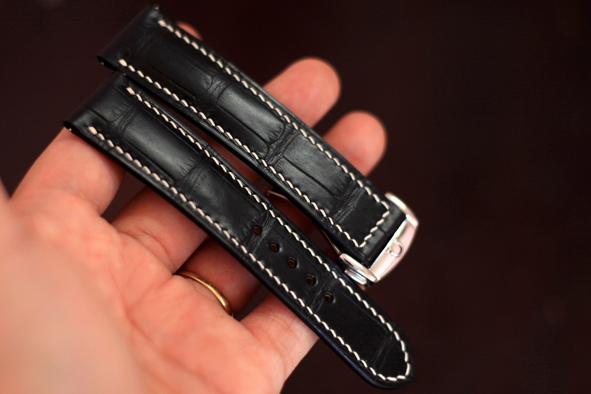 black alligator leather omega watch band
