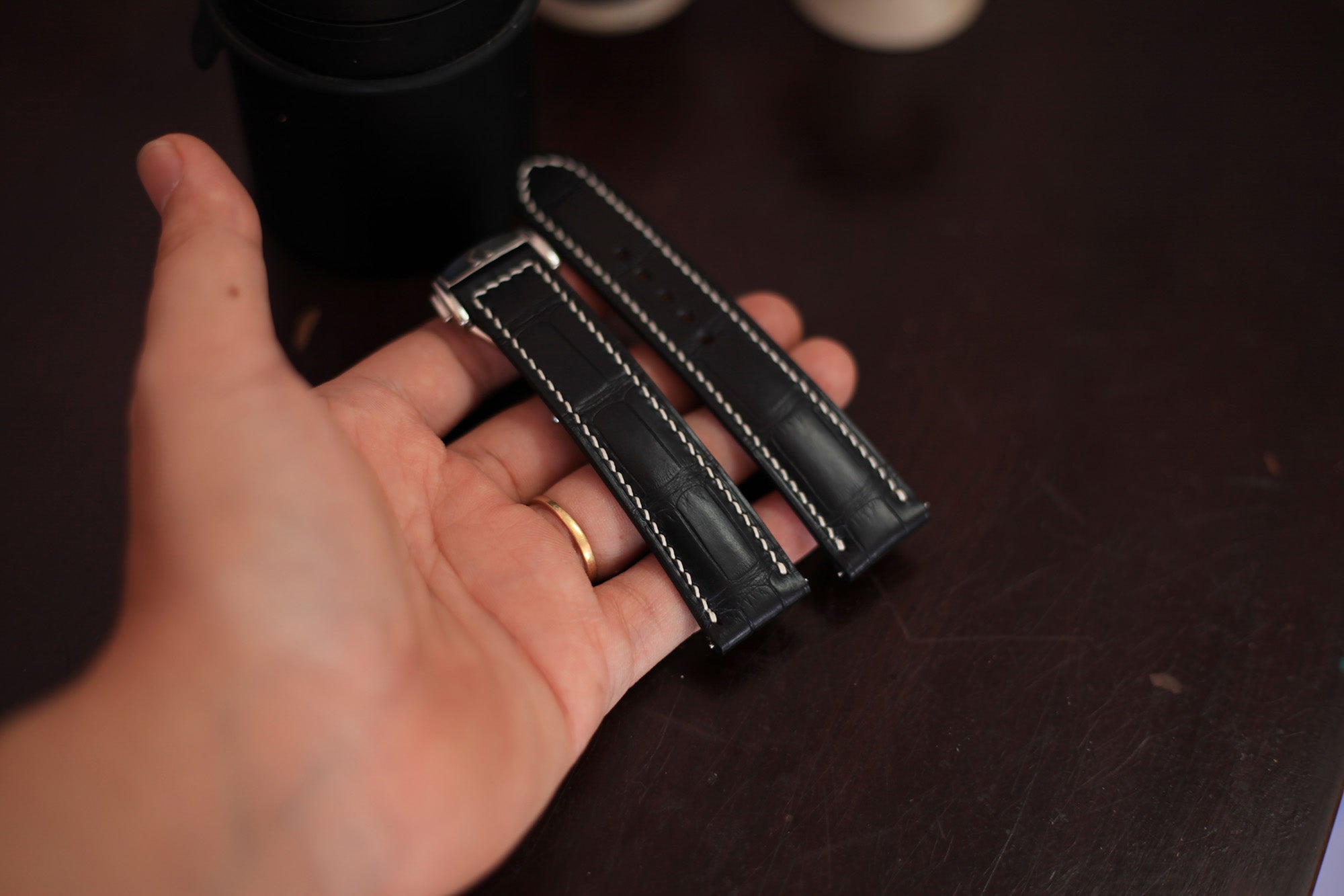 black alligator leather strap omega watch