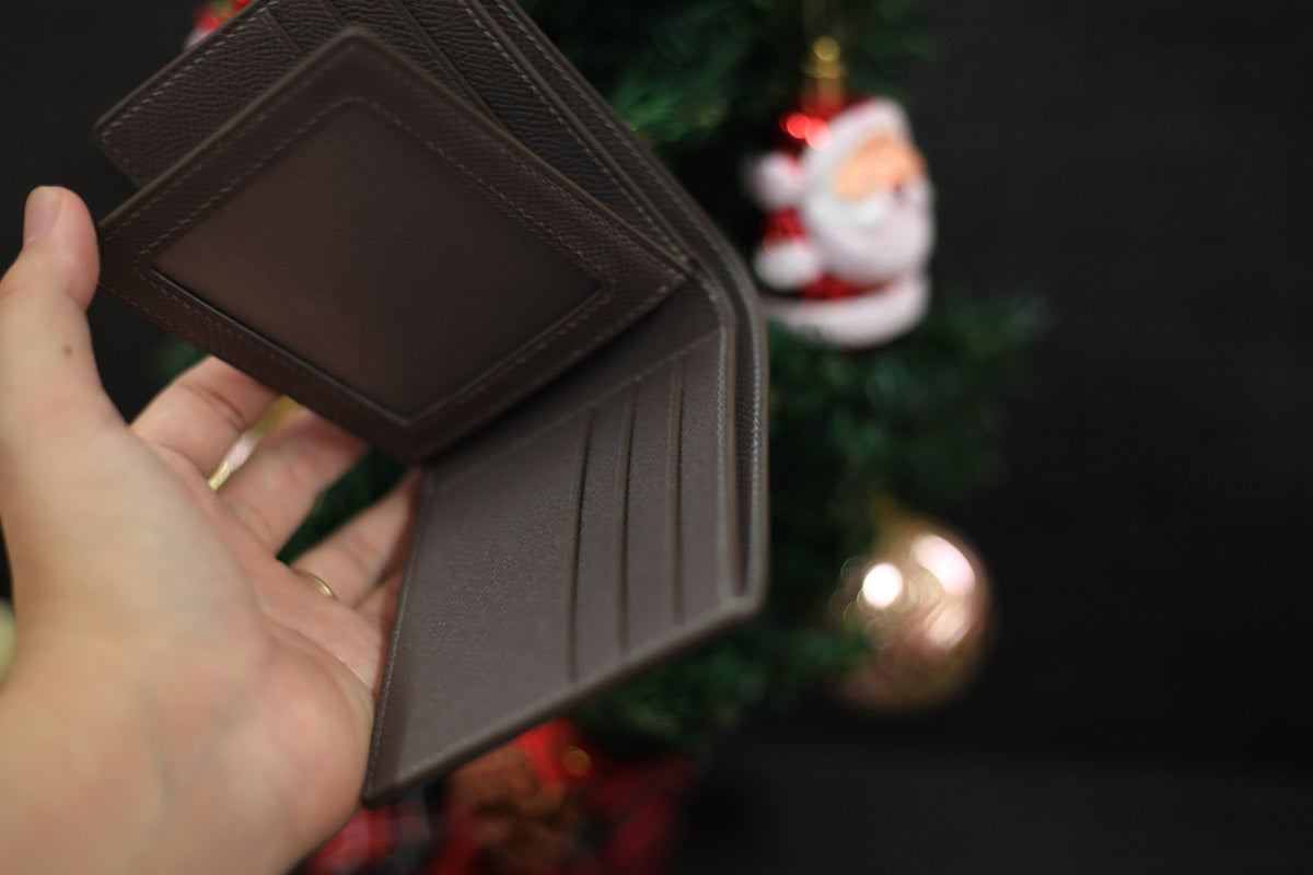dark grey bifold leather wallet