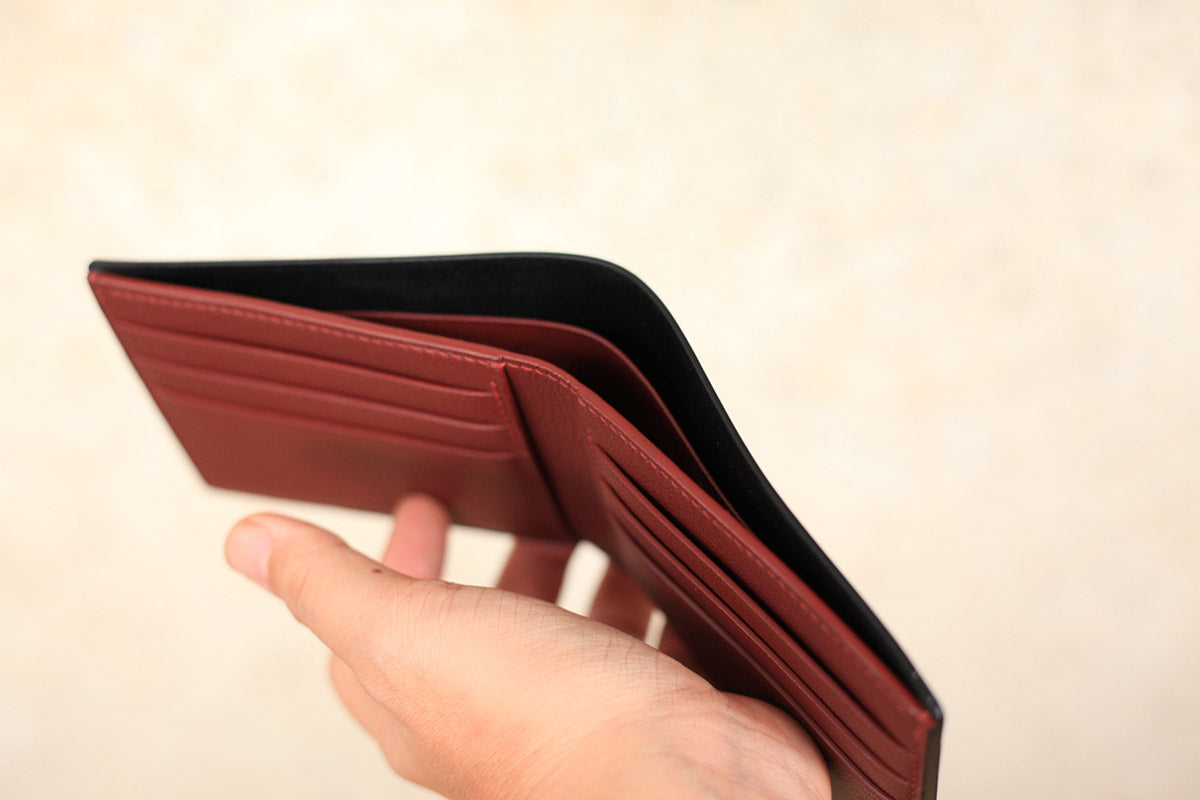 shell cordovan relma goat leather bifold wallet