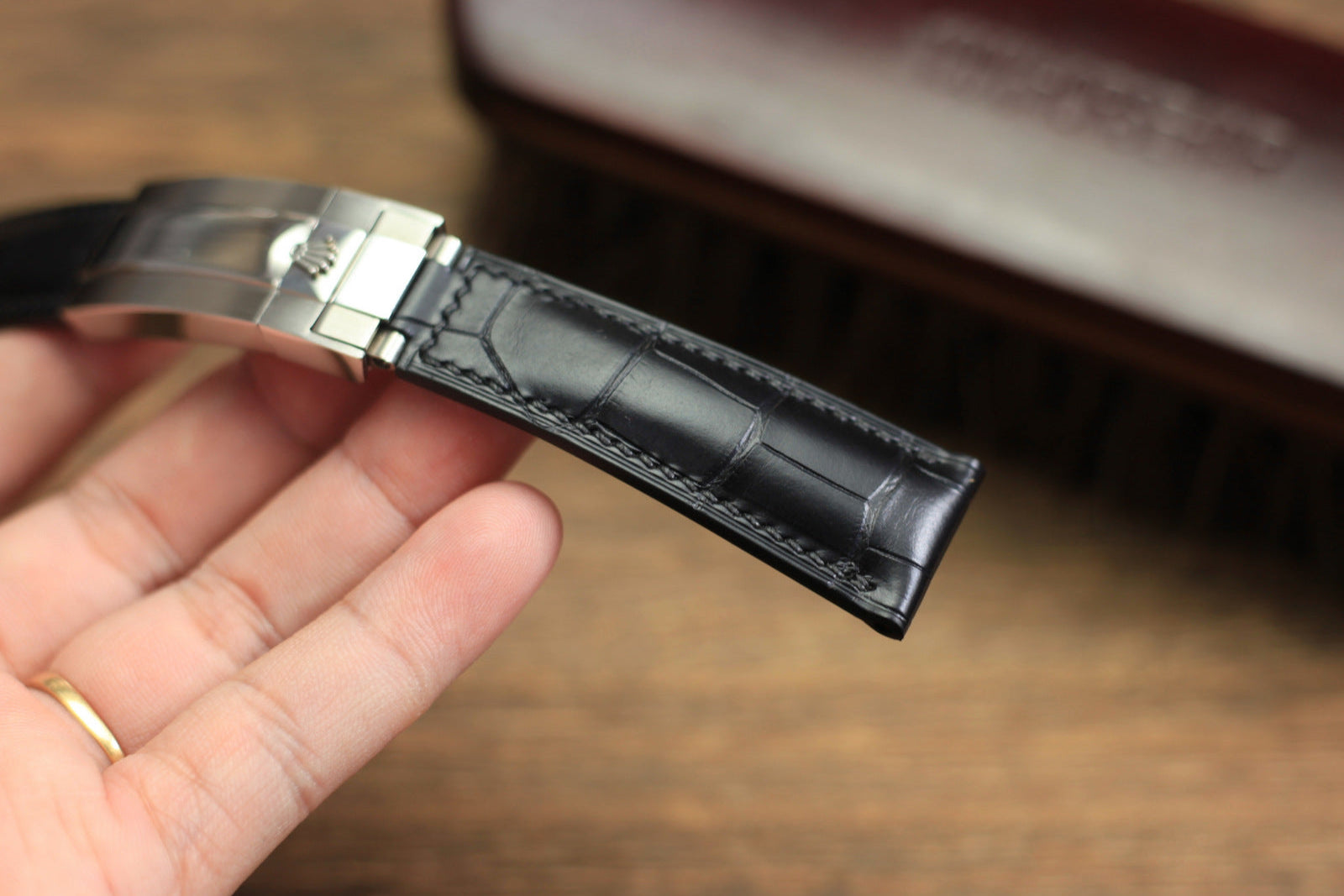 Genuine Black Alligator Leather, Handmade Watch Strap For Rolex Watches