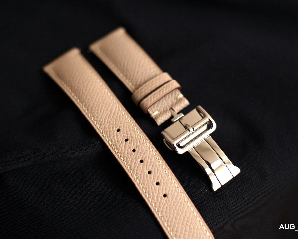 LEATHER WATCH STRAP, EPSOM KHAKI HANDMADE WATCH BAND.