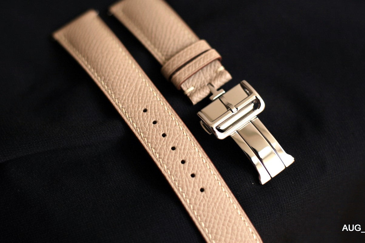 Leather Watch Strap, Epsom Khaki Handmade Watch Band