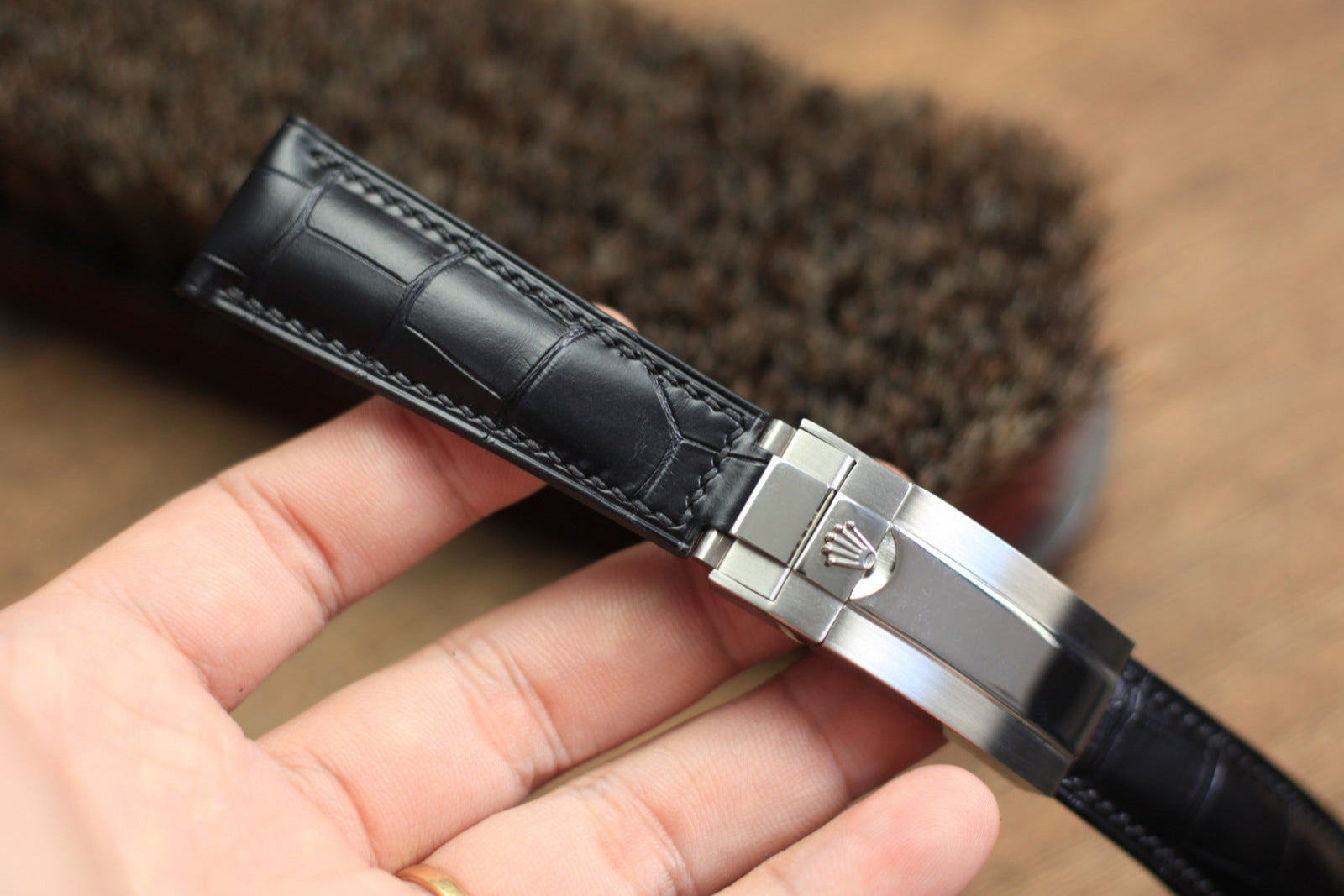 Genuine Black Alligator Leather, Handmade Watch Strap For Rolex Watches
