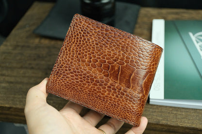 Chestnut Brown Ostrich Leather Biflod Wallet.
