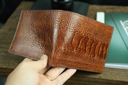 Chestnut Brown Ostrich Leather Biflod Wallet.
