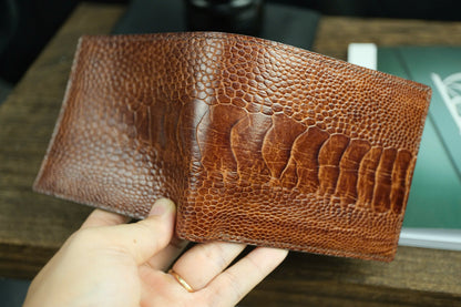 Chestnut Brown Ostrich Leather Biflod Wallet.