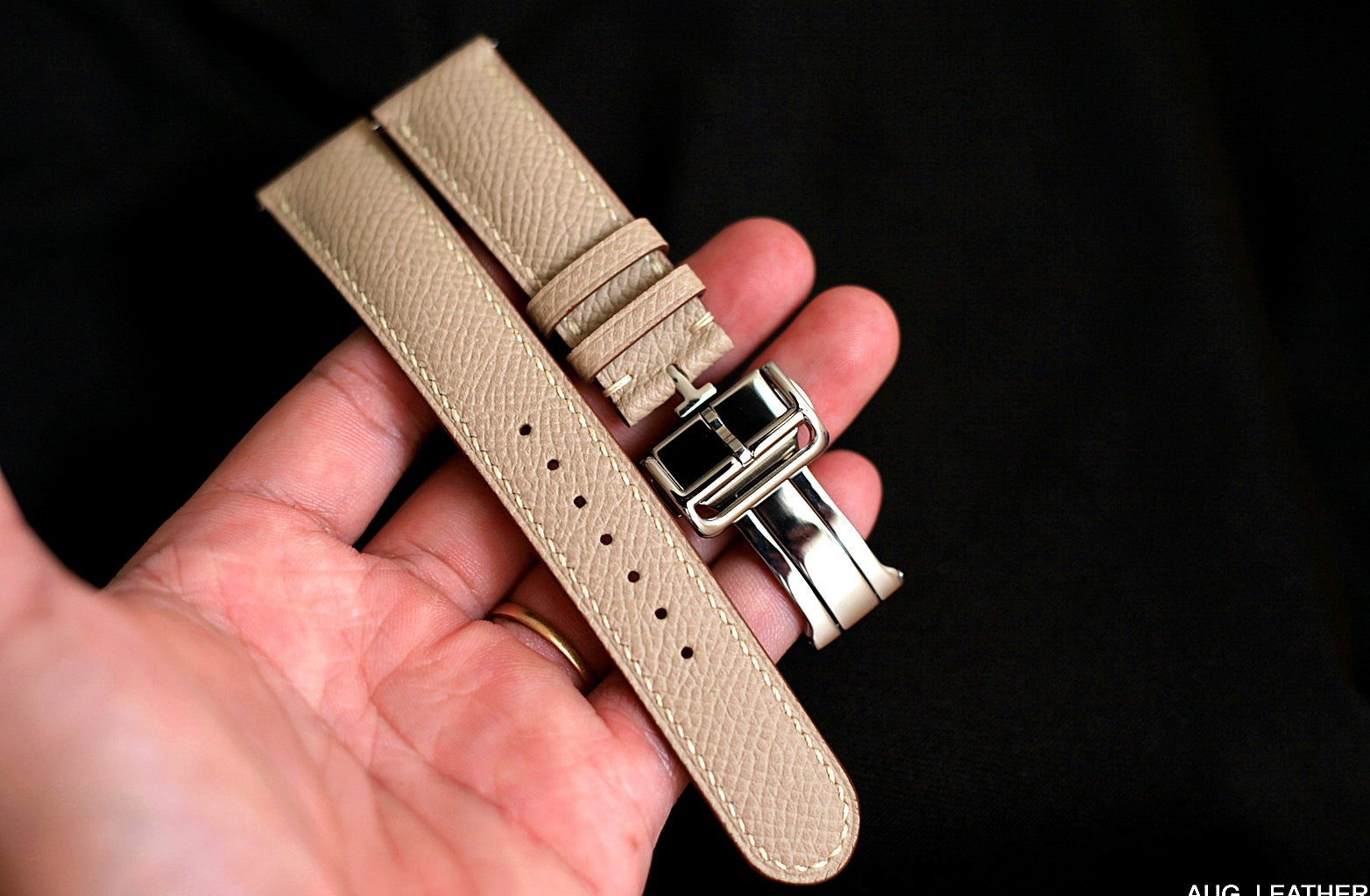 LEATHER WATCH STRAP, EPSOM KHAKI HANDMADE WATCH BAND.