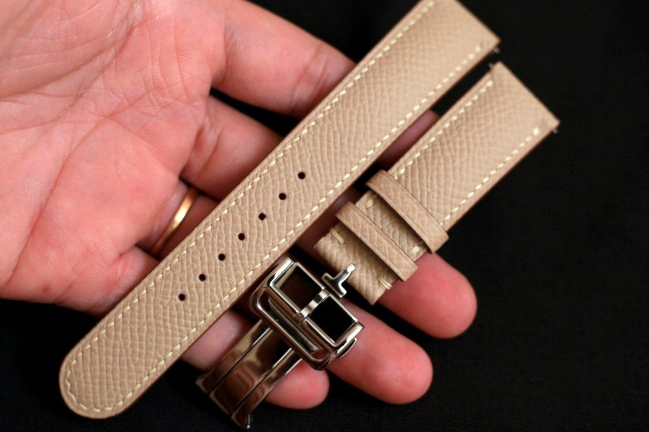 Leather Watch Strap, Epsom Khaki Handmade Watch Band