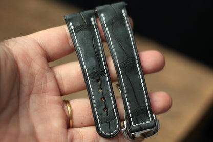 Handmade Nubuck Black Alligator Omega Watch Strap