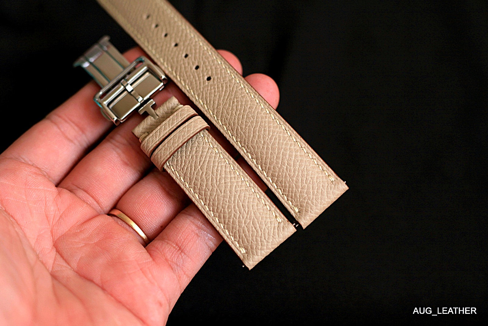Leather Watch Strap, Epsom Khaki Handmade Watch Band