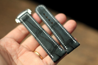 Handmade Nubuck Black Alligator Omega Watch Strap