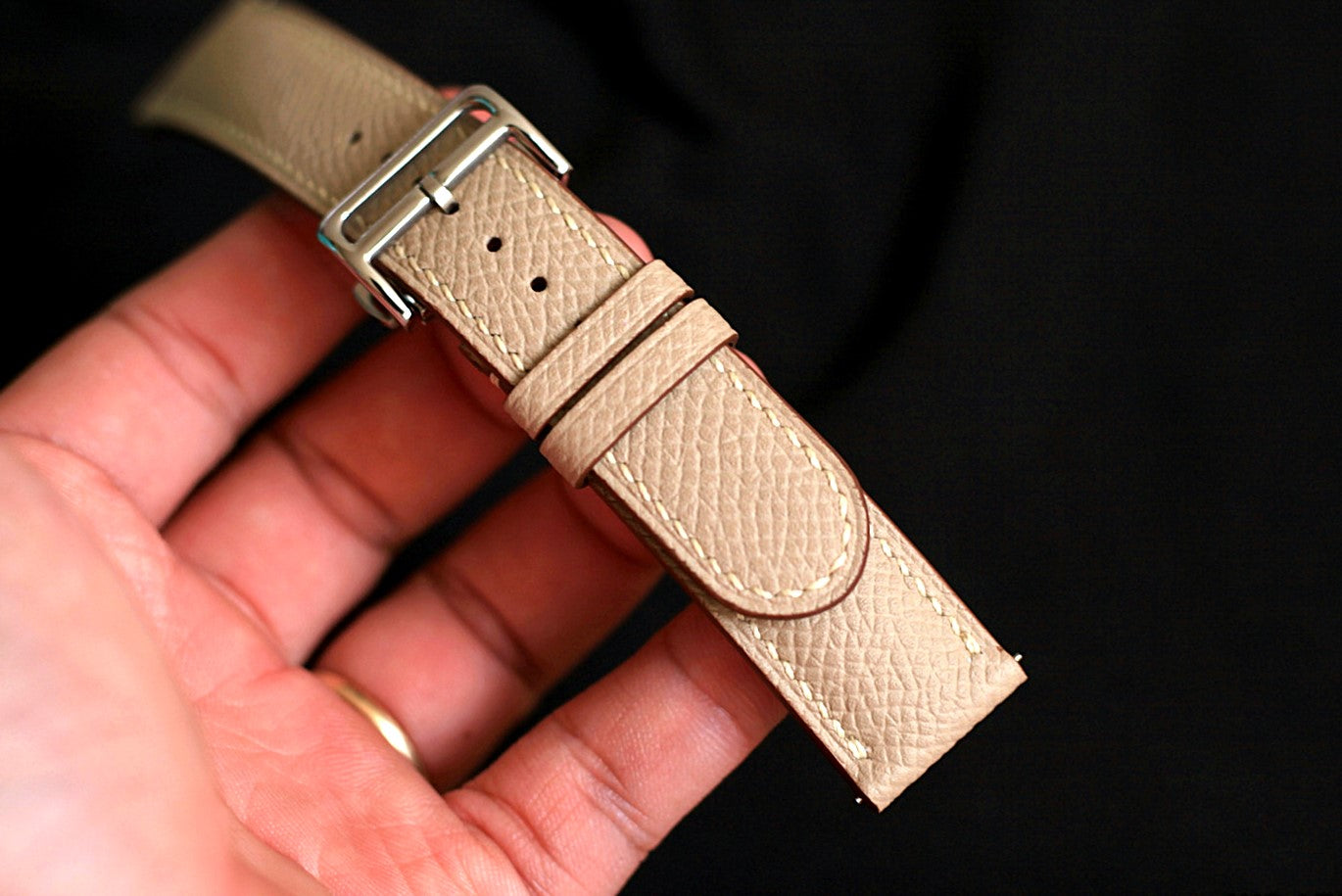 Leather Watch Strap, Epsom Khaki Handmade Watch Band