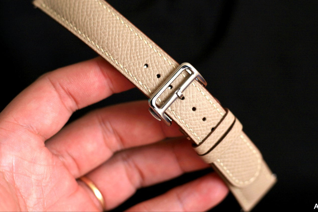 Leather Watch Strap, Epsom Khaki Handmade Watch Band