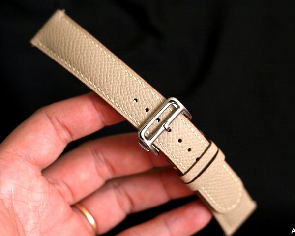 LEATHER WATCH STRAP, EPSOM KHAKI HANDMADE WATCH BAND.