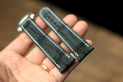 Handmade Nubuck Black Alligator Omega Watch Strap