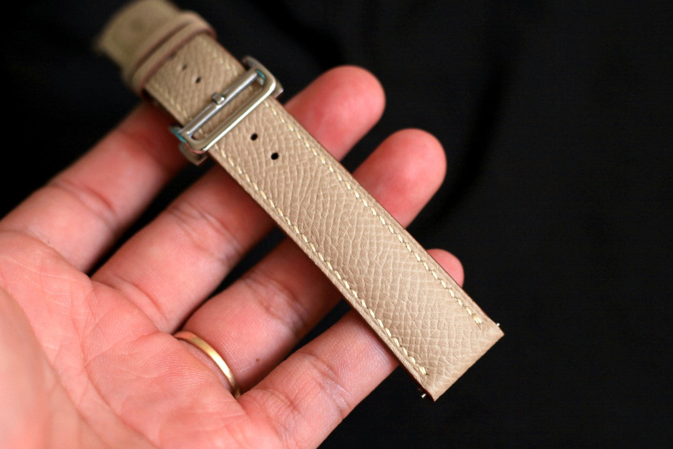 Leather Watch Strap, Epsom Khaki Handmade Watch Band
