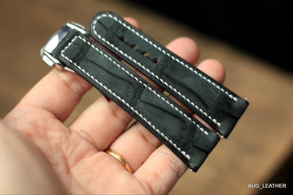 Handmade Nubuck Black Alligator Omega Watch Strap