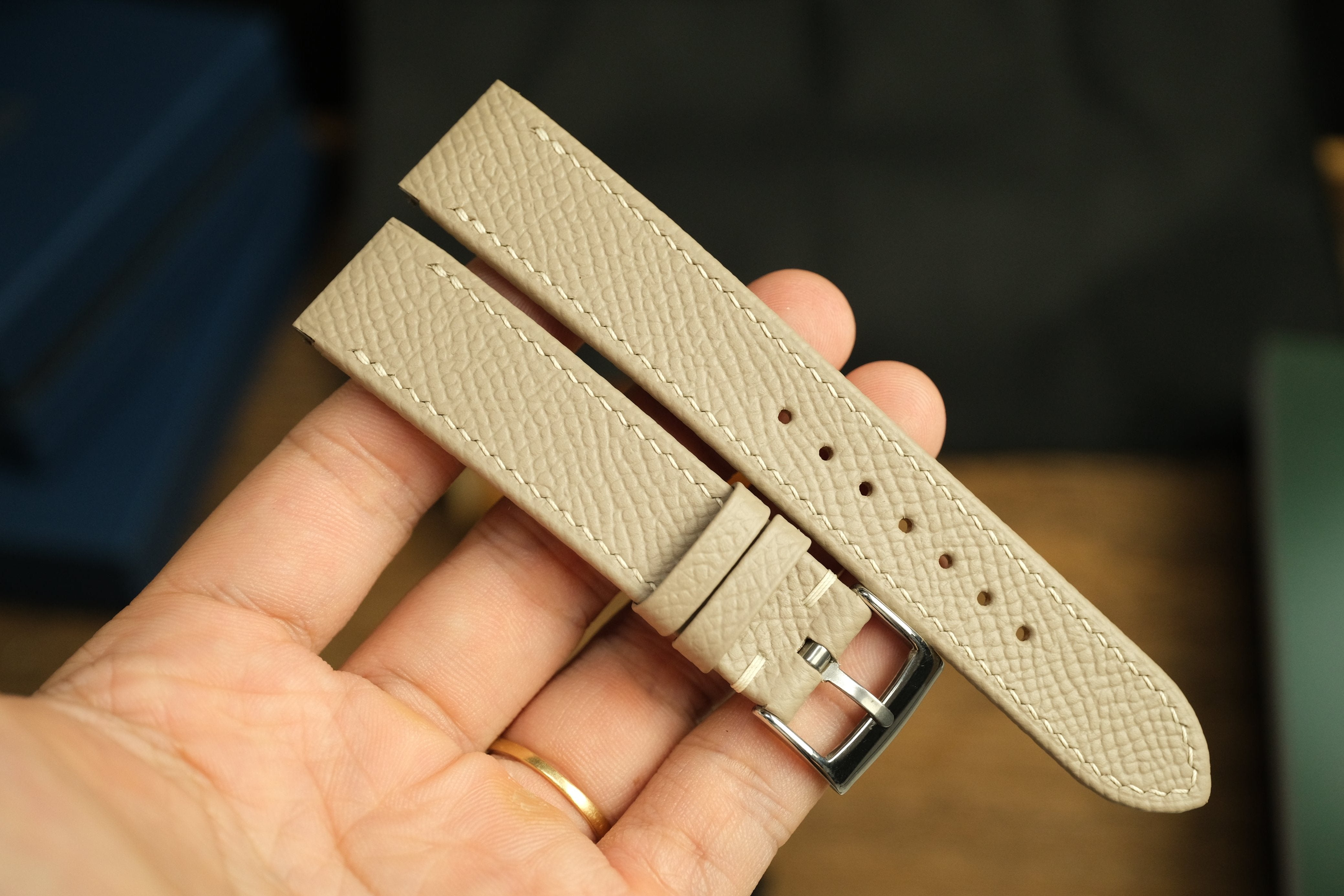 Khaki Epsom Leather Cartier Santos Dumont Watch Strap
