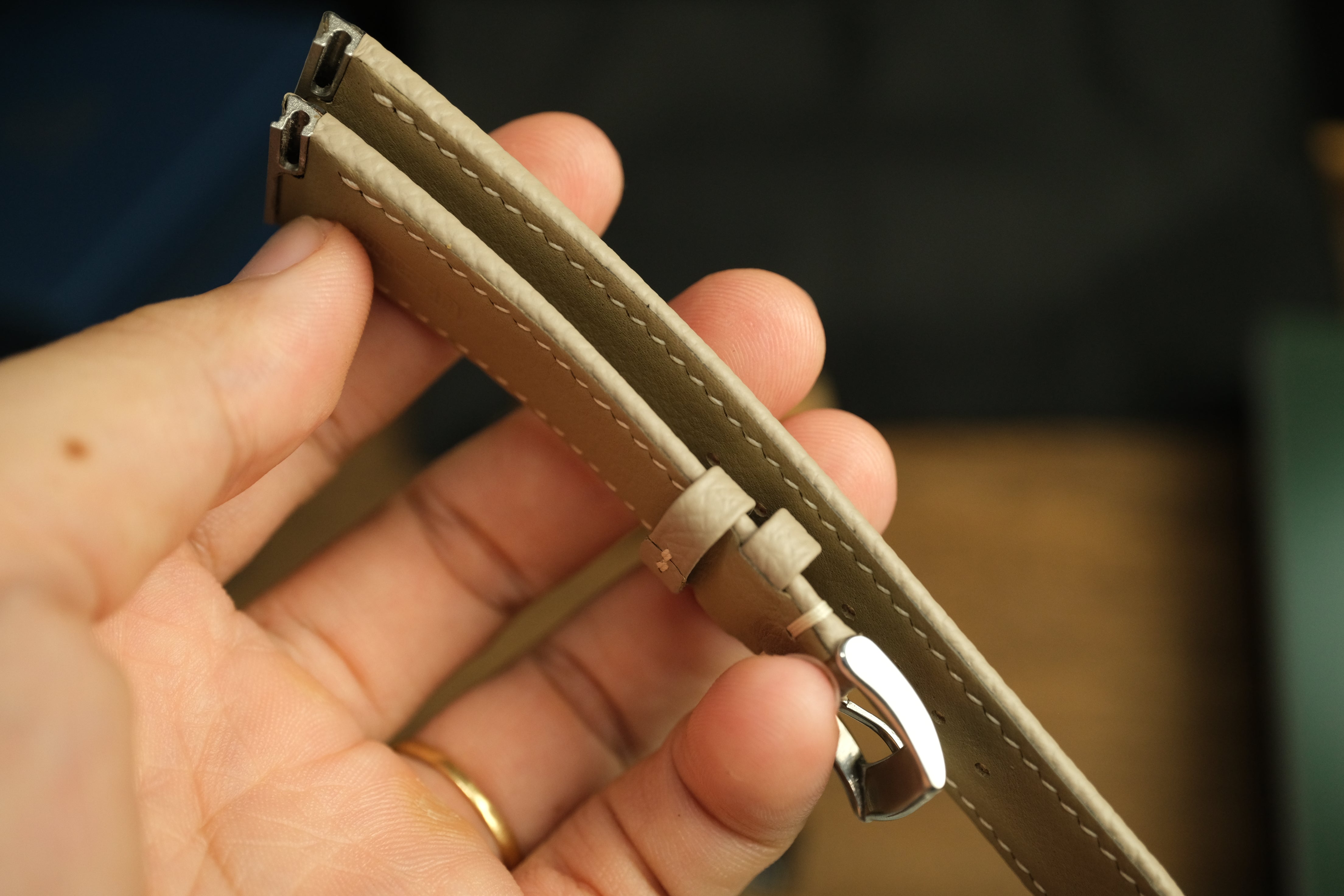 Khaki Epsom Leather Cartier Santos Dumont Watch Strap