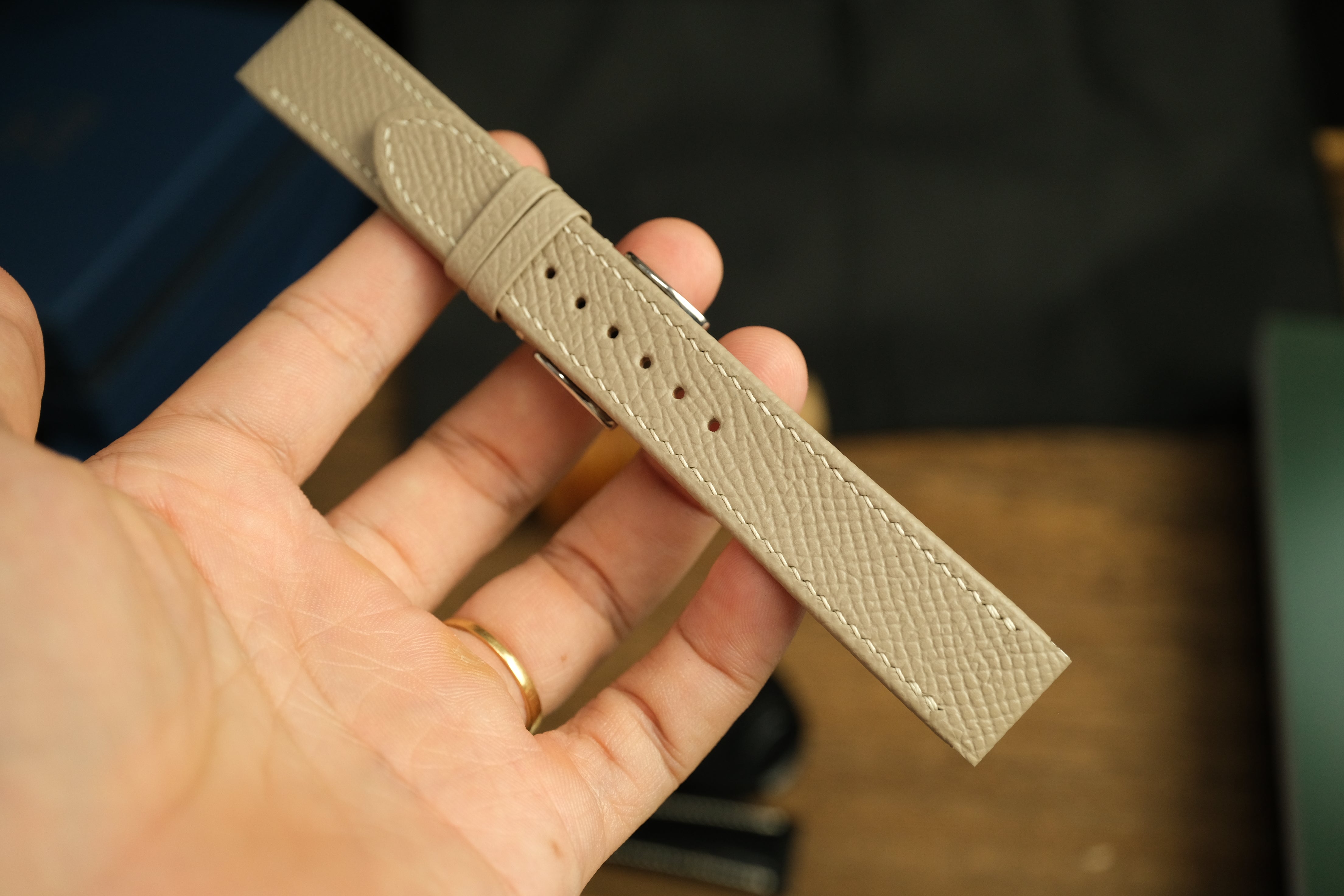 Khaki Epsom Leather Cartier Santos Dumont Watch Strap