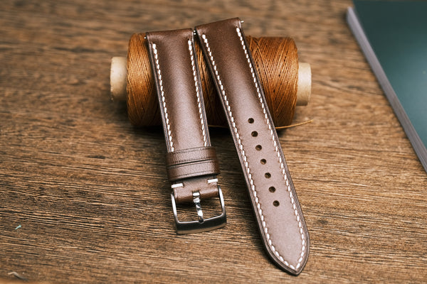 LEATHER WATCH STRAP, DARK BROWN BUTTERO LEATHER WATCH BAND