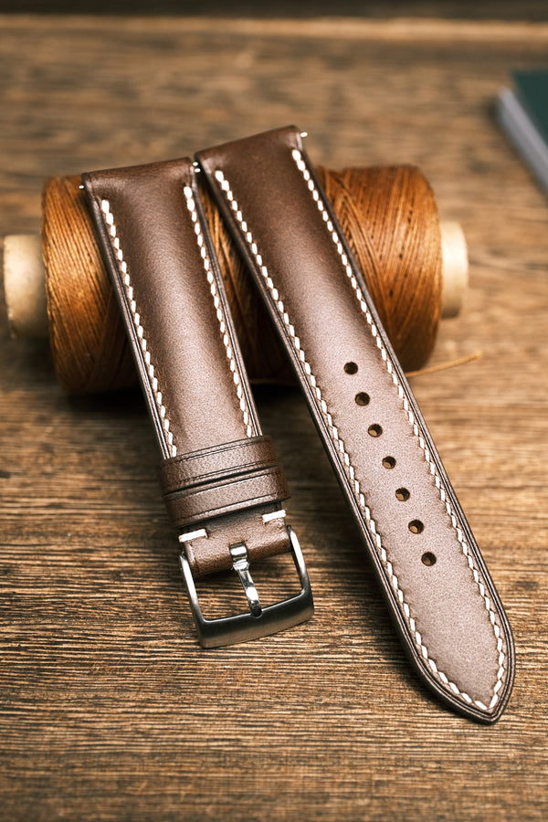 LEATHER WATCH STRAP, DARK BROWN BUTTERO LEATHER WATCH BAND