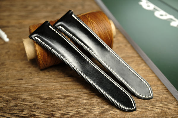 CARTIER WATCH STRAP, BLACK SHELLCORDOVAN LEATHER WATCH BAND.