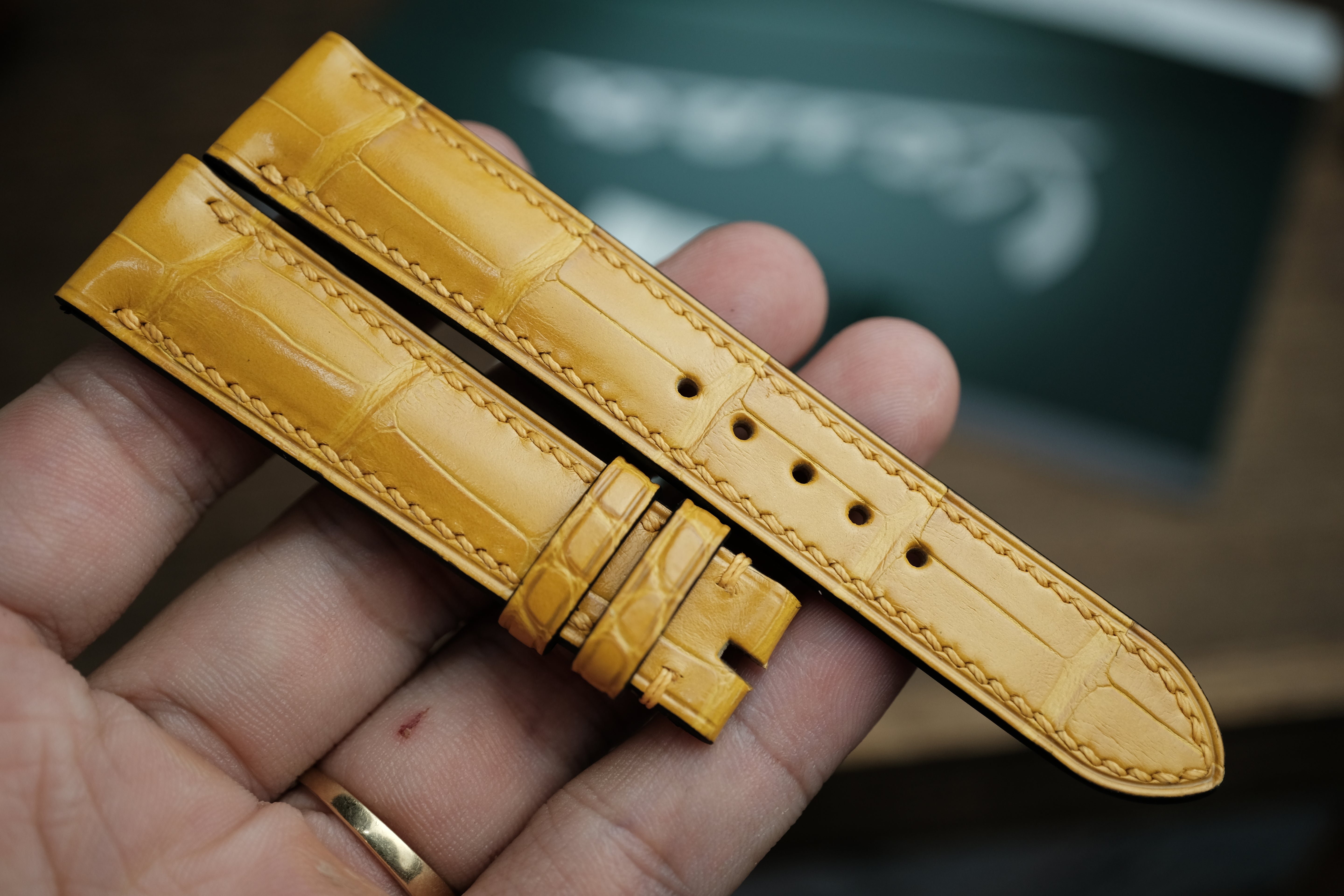 Genuine Mustard Yellow Alligator Leather, Handmade Watch Strap