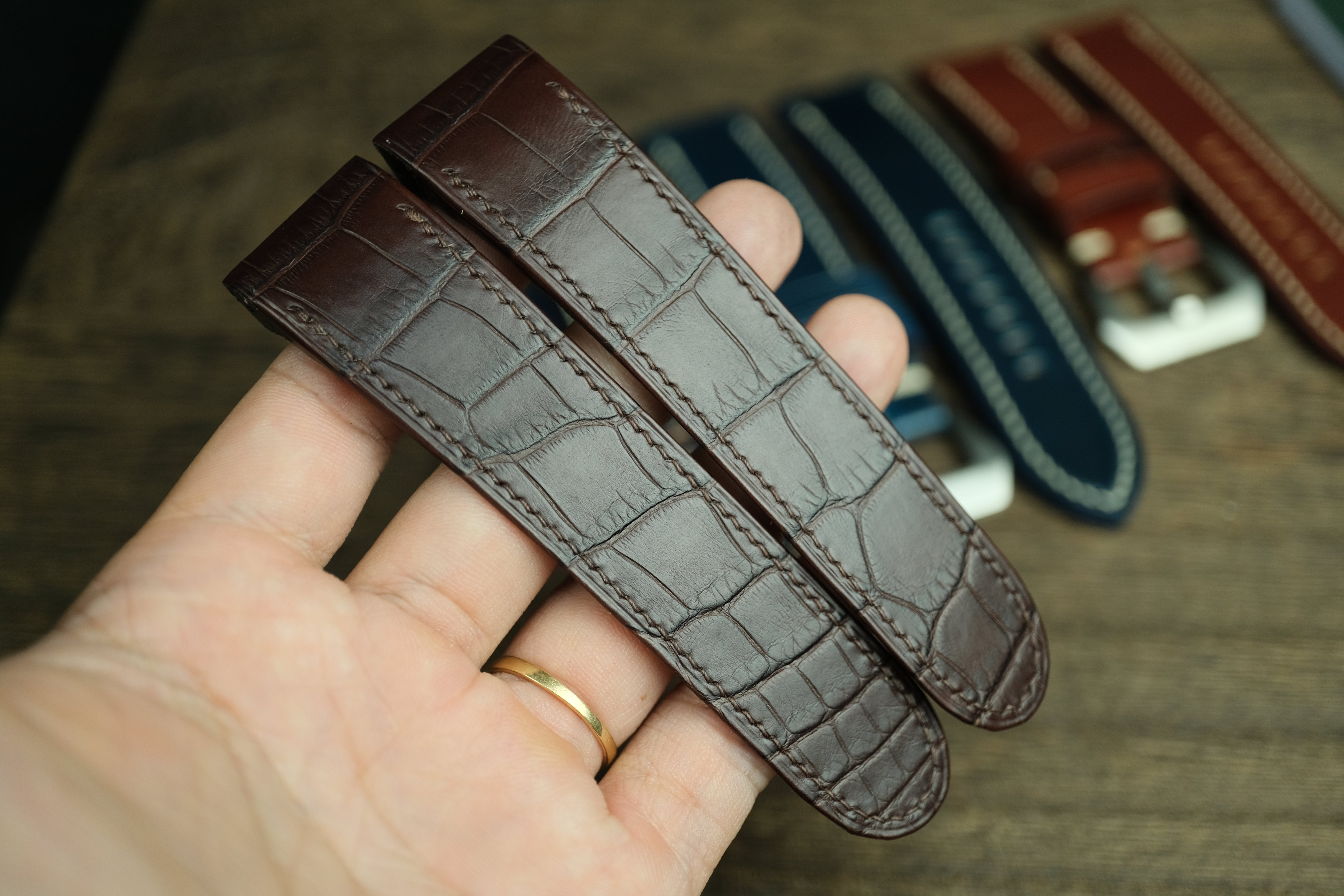 Dark Brown Alligator Leather Cartier Santos 100 Watch Strap