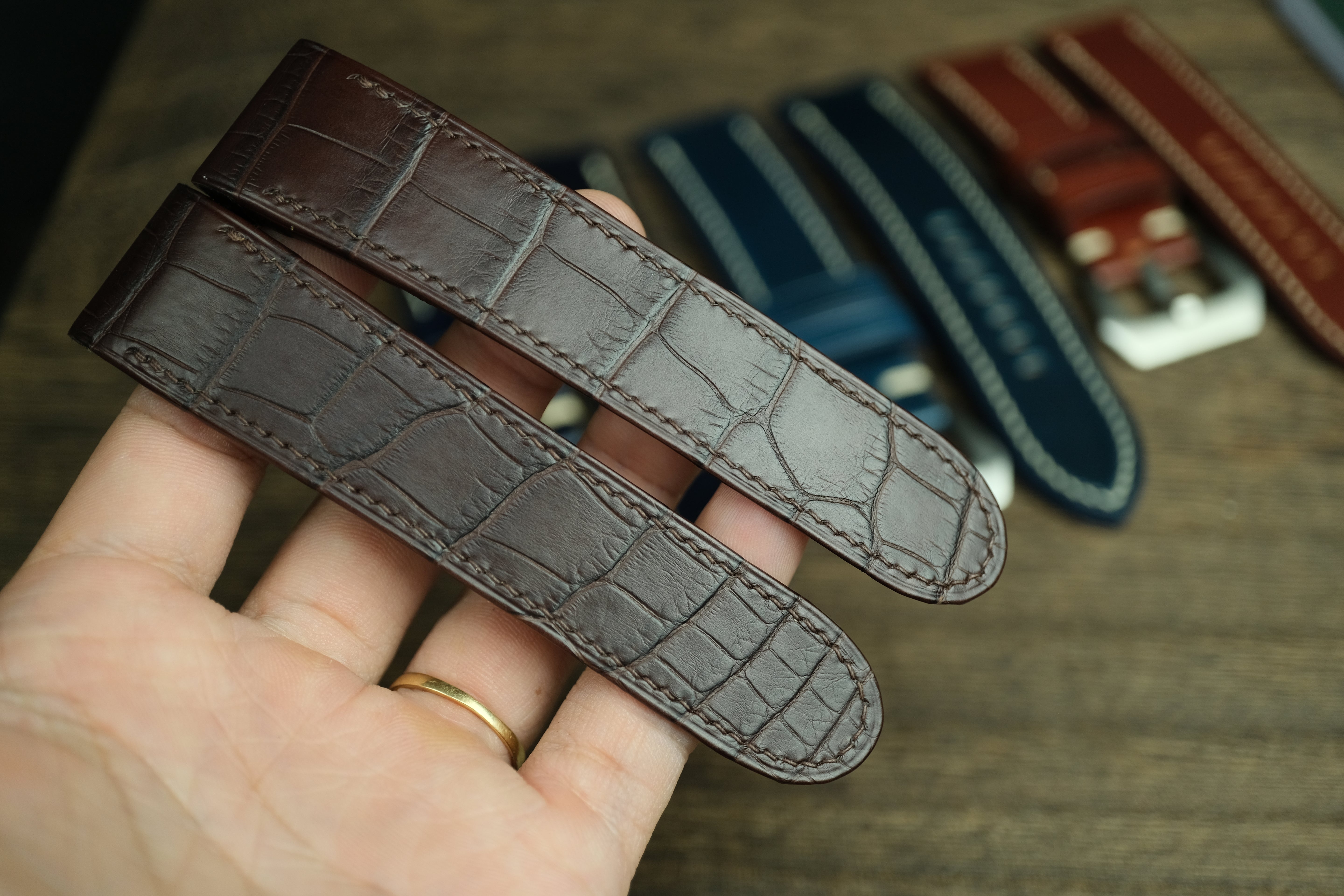 Dark Brown Alligator Leather Cartier Santos 100 Watch Strap