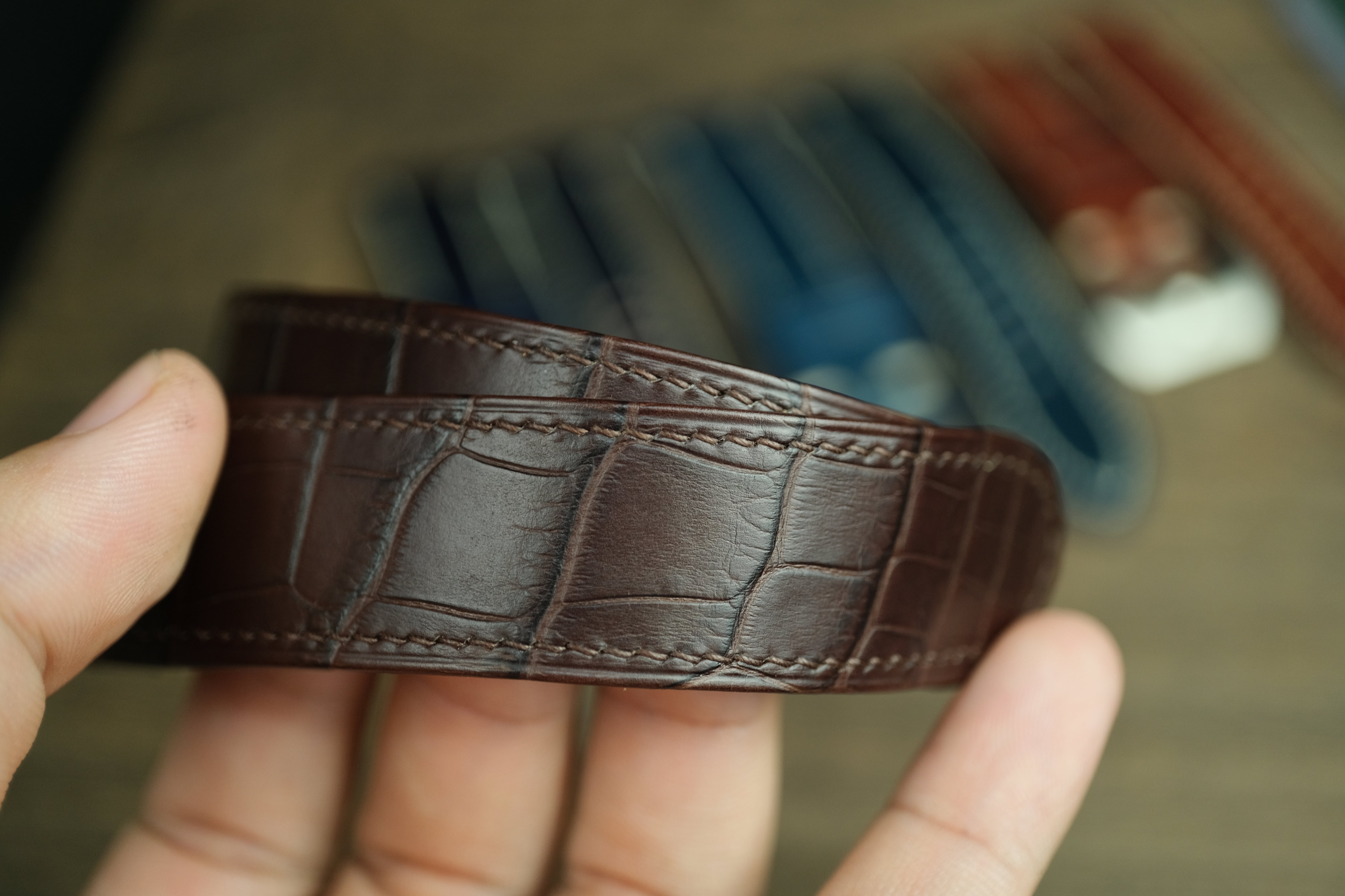 Dark Brown Alligator Leather Cartier Santos 100 Watch Strap