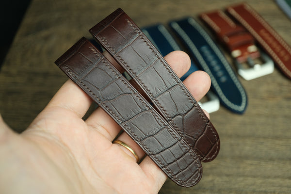 CARTIER SANTOS 100 WATCH STRAP, DARK BROWN ALLIGATOR WATCH BAND.