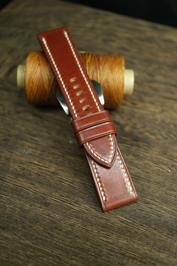 PANERAI WATCH BAND HANDMADE, SHELLCORDOVAN RED-BROWN LEATHER.