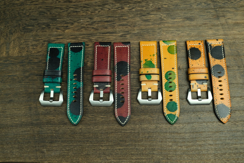 Panerai Watch Band Handmade, Vegtan Leather Green/Black Color