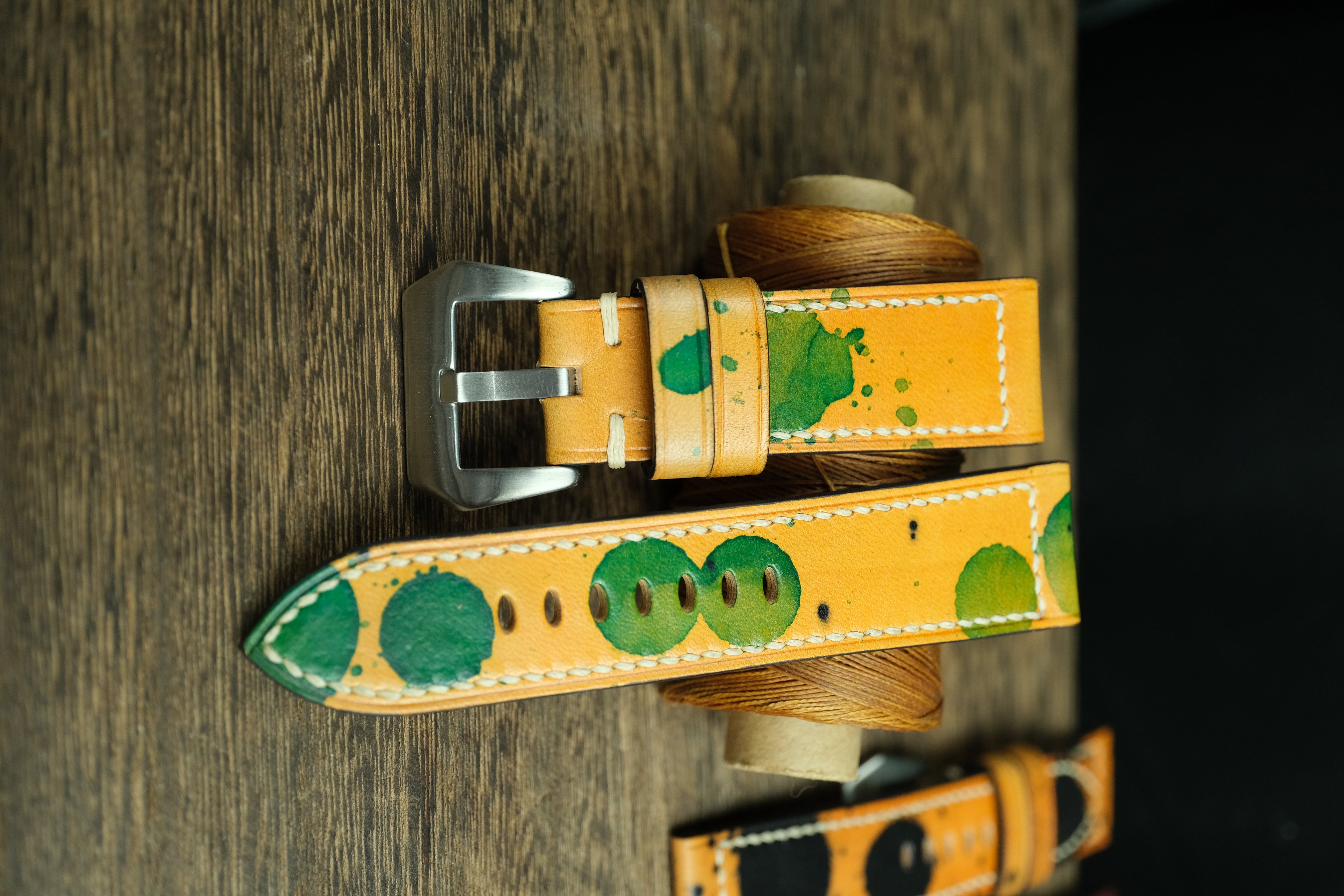 Handmade Vegtan Leather Panerai Watch Strap, Yellow/Green