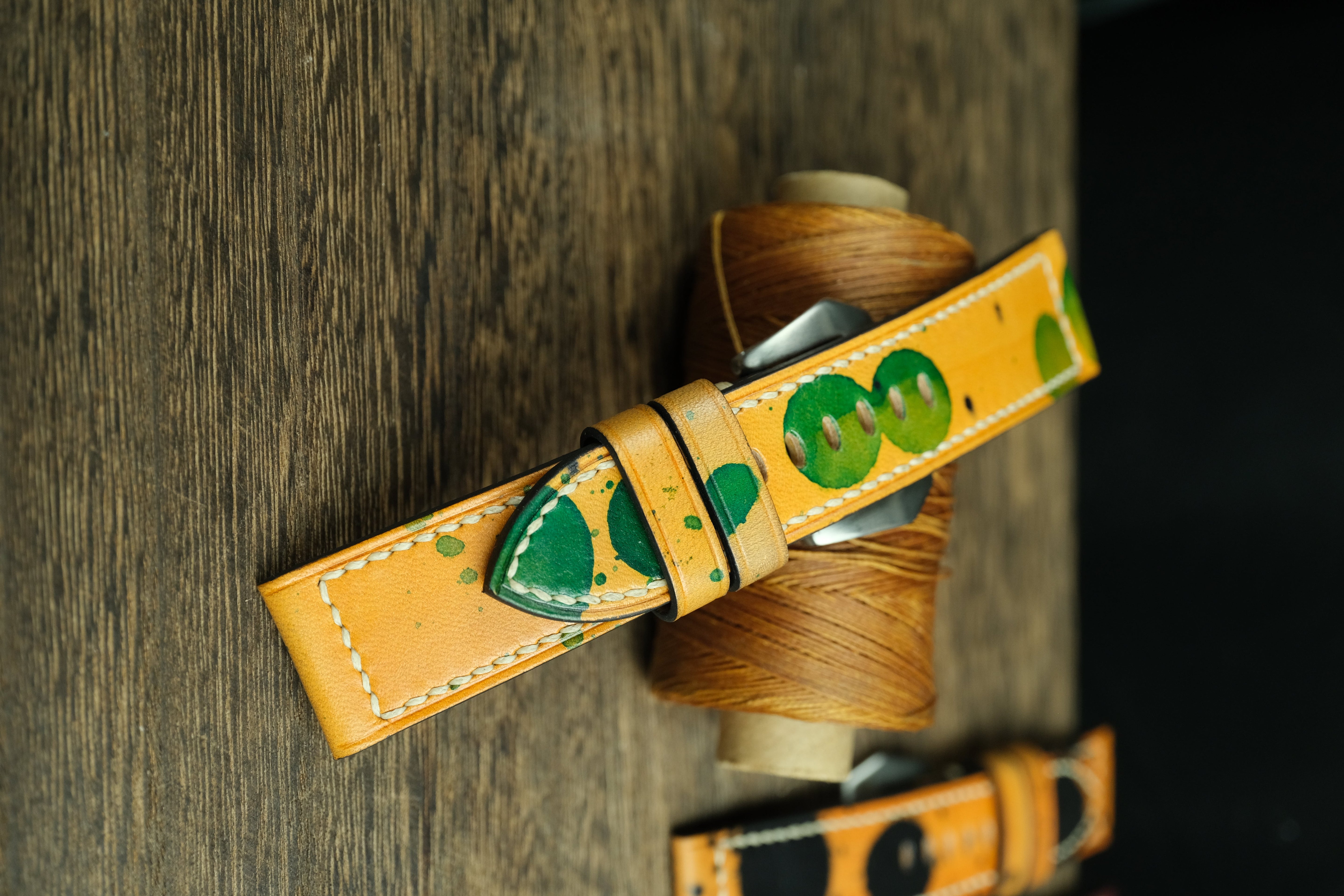Handmade Vegtan Leather Panerai Watch Strap, Yellow/Green