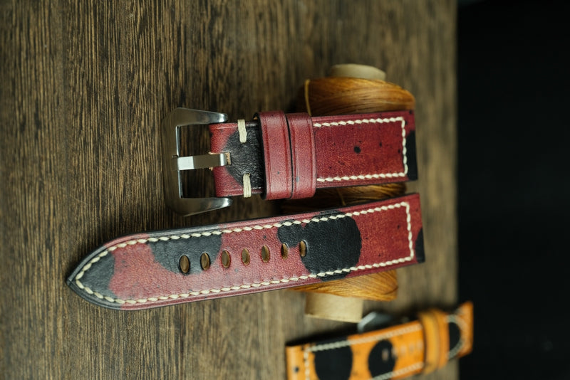 Handmade Vegtan Leather Panerai Watch Strap, Burgundy/Black