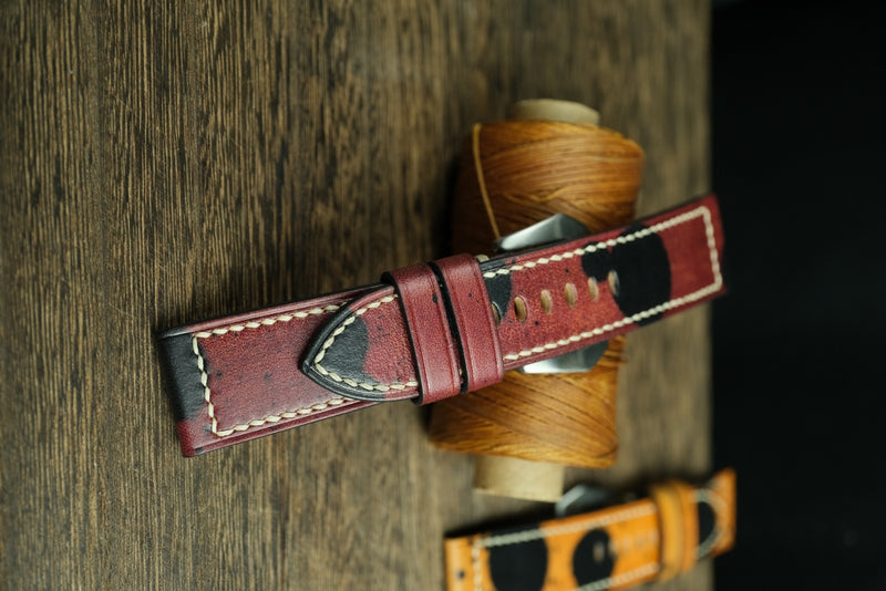 Handmade Vegtan Leather Panerai Watch Strap, Burgundy/Black