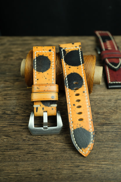 Panerai Watch Band Handmade, Vegtan Leather Yellow/Black Color