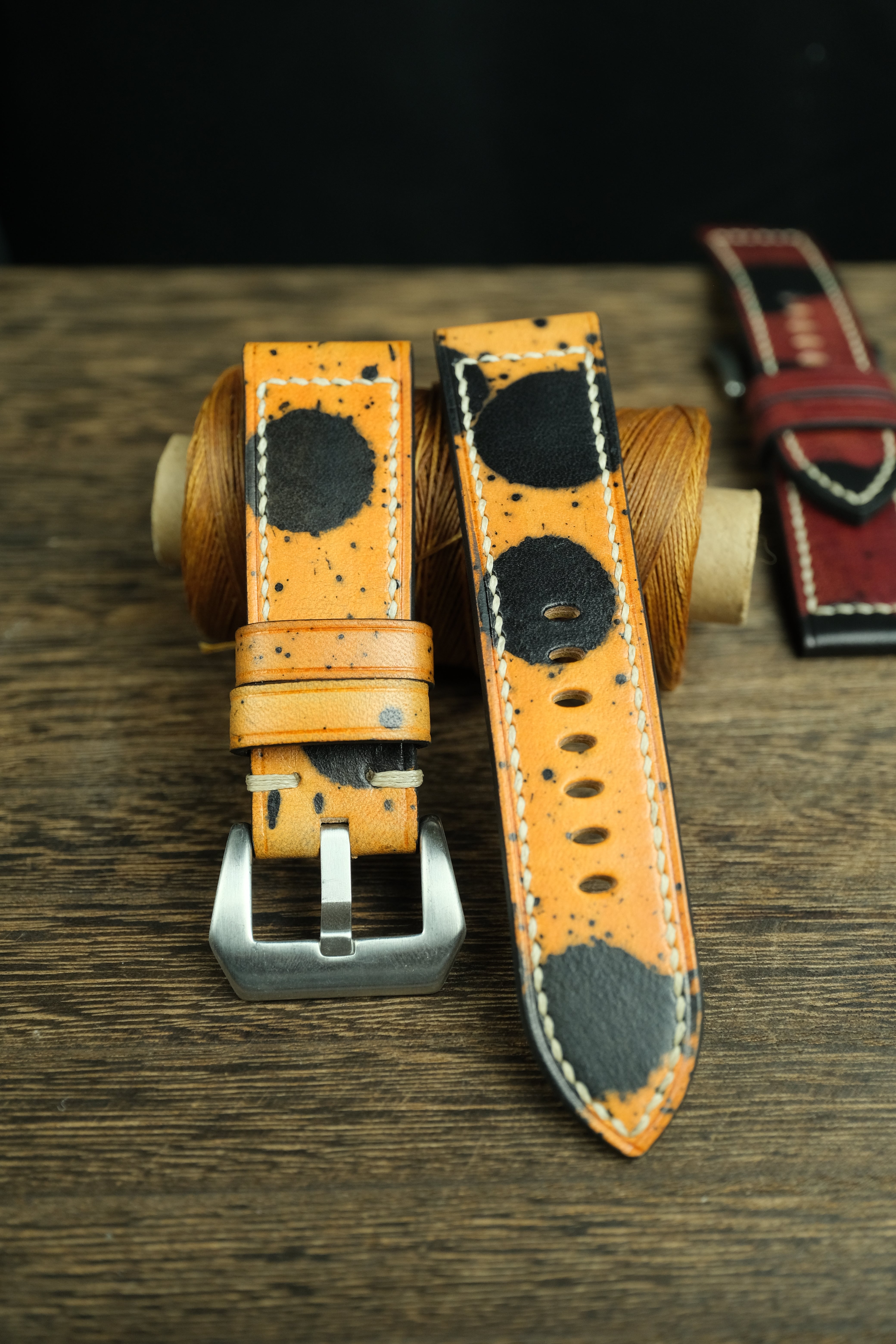 Panerai Watch Band Handmade, Vegtan Leather Yellow/Black Color