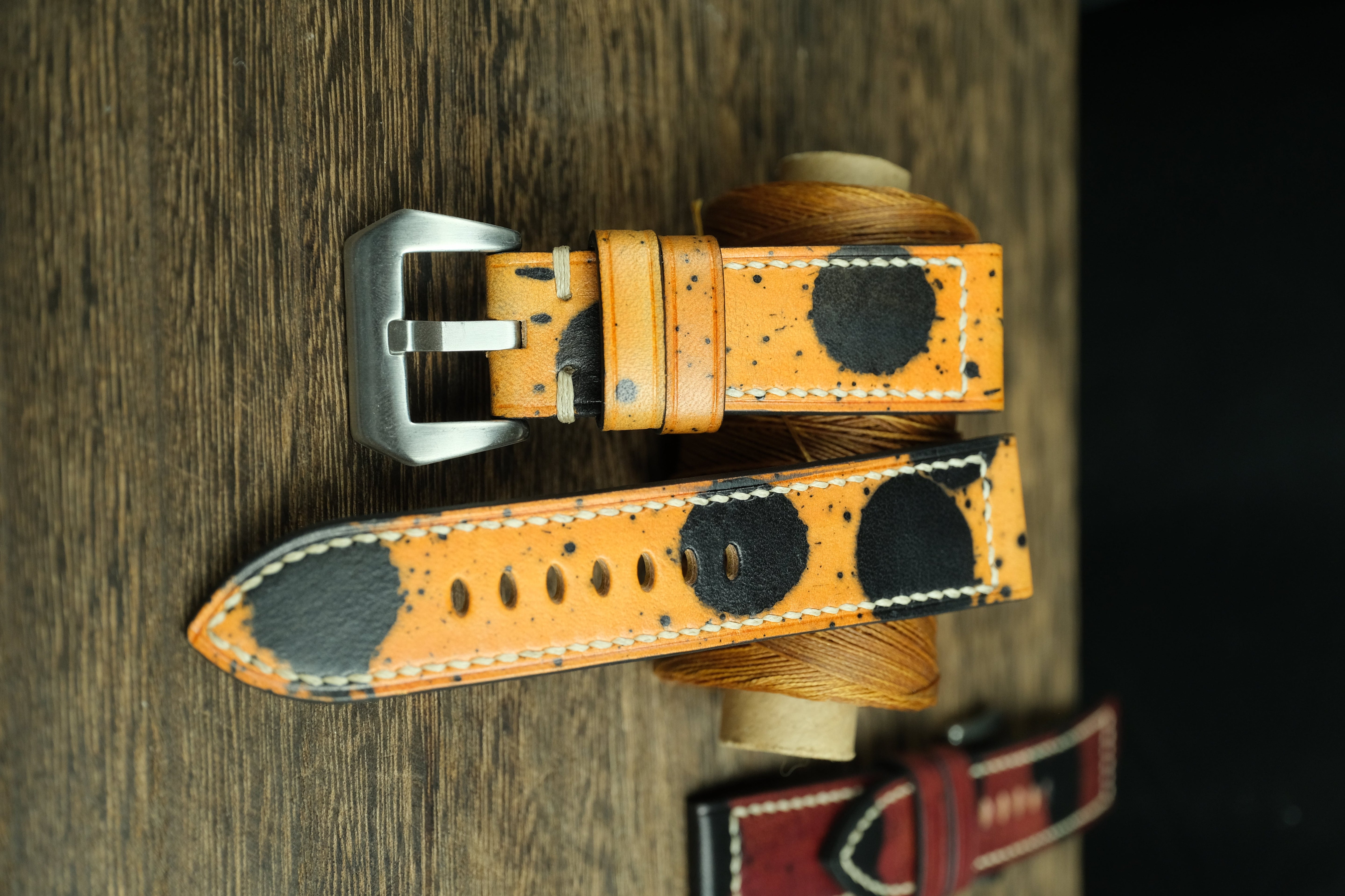 Handmade Vegtan Leather Panerai Watch Strap, Yellow/Black