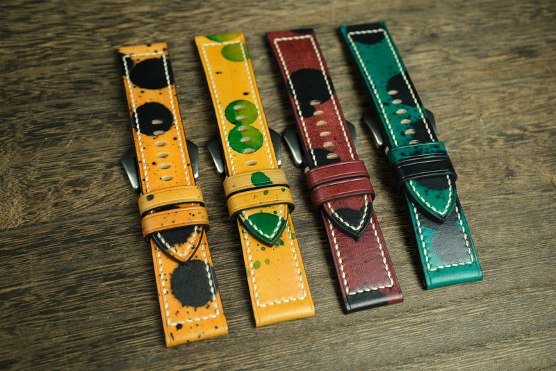 Panerai Watch Band Handmade, Vegtan Leather Green/Black Color