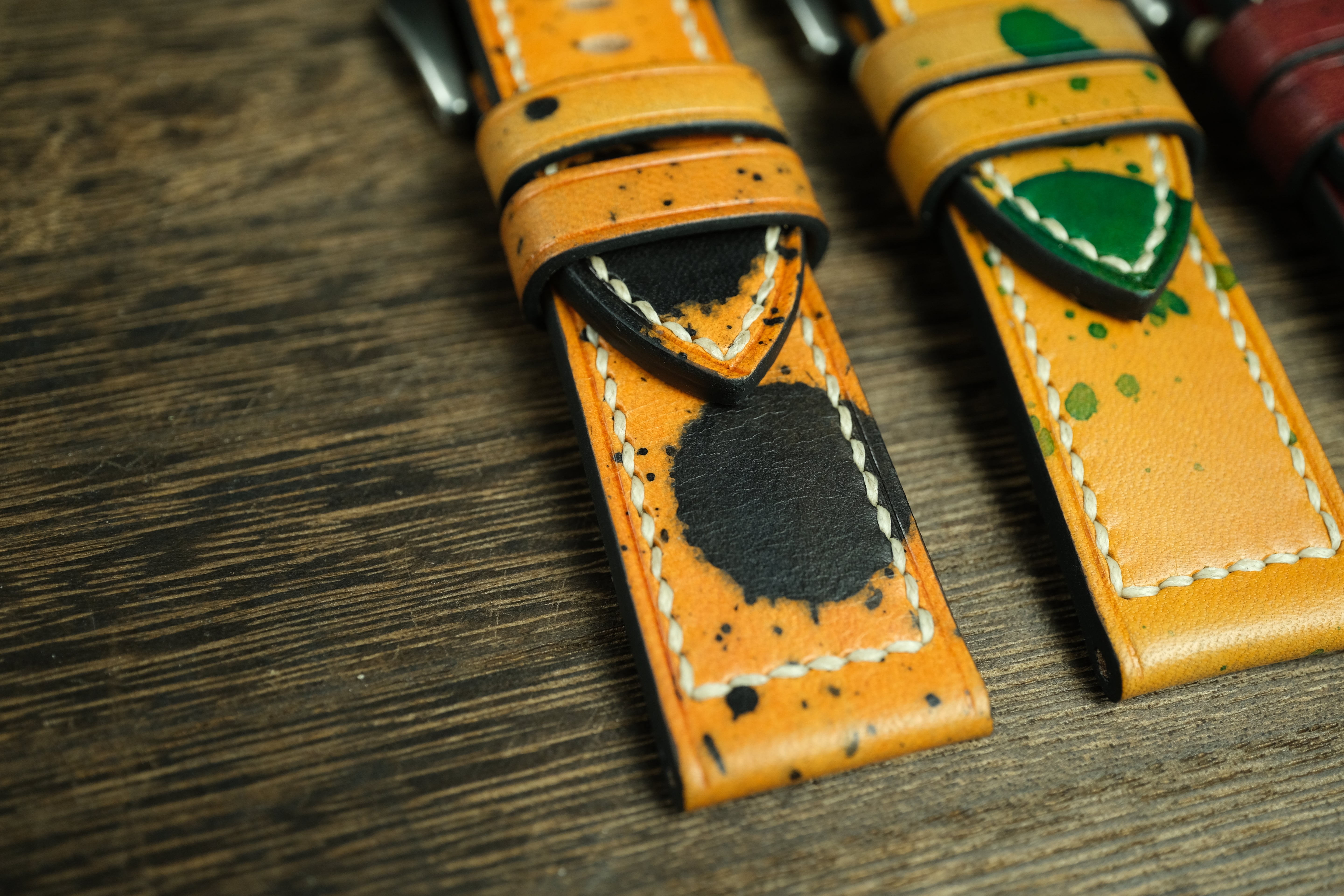 Panerai Watch Band Handmade, Vegtan Leather Yellow/Black Color