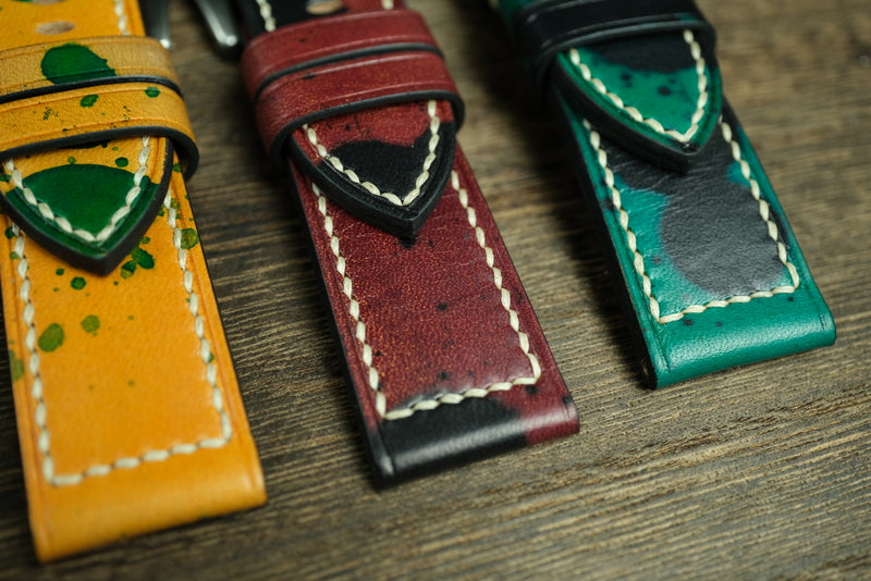 Panerai Watch Band Handmade, Vegtan Leather Burgundy/Black Color